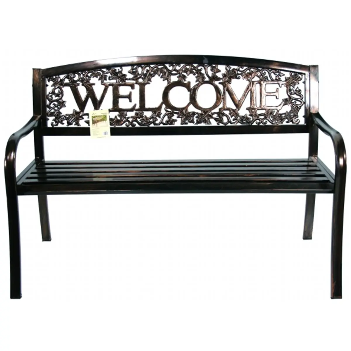 212 MAIN Metal Welcome Bench, Home Outdoor Furniture, Patio Porch Furniture, Outdoor Welcome Sign, Char-Log Slat