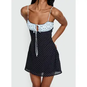 Rylann Contrast Tie Detail Mini Dress Navy / Blue Polka