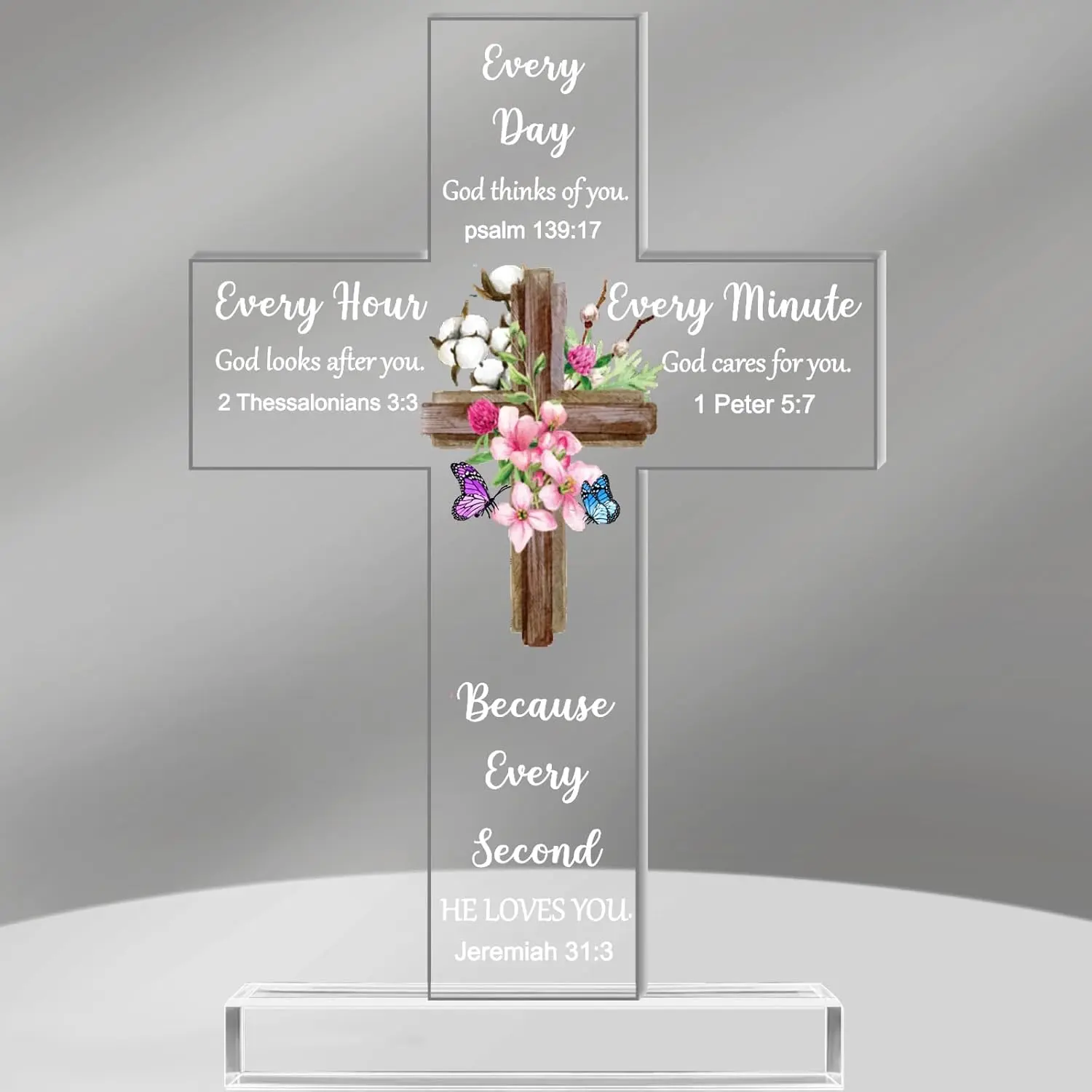 Christian Standing Cross Home Decor Plaque - Sturdy Synthetic Glass Cross Design Religious Plaque with Stand, Verse & Prayers, Sunflower Style, Ideal Inspirational Gift for Women for Father's Day, Christmas, Wedding, Anniversary Events