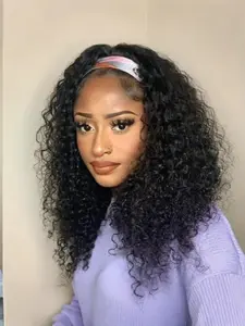 Women's 12-Inch Deep Wave Headband Wig, Curly Hair Glueless Design, Machine-Made No-Lace Style, Perfect for Daily Wear & Styling