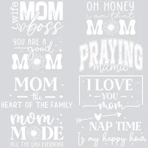 Mother's Day Theme DTF Heat Transfer Patches, 2D Iron-On Film, Embroidery Stickers, Washable Fabric Decals for Clothes