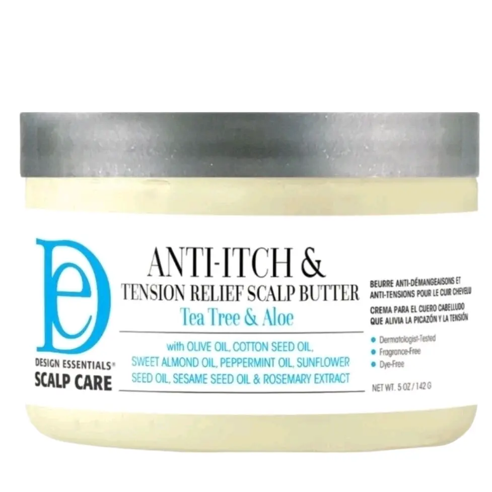 Design Essentials Scalp Care Anti-Itch & Tension Relief Scalp Butter 5oz with Tea Tree Aloe Olive Cotton Seed Sweet Almond Peppermint Sunflower Sesame Rosemary Extract