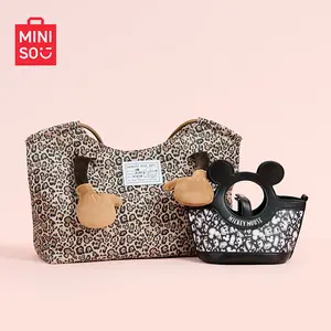 MINISO Standard Series: Brown Leopard Print Mickey Tote Bag & Black Leopard Print Mickey Handbag - Stylish Animal Print Collection for Daily Use, Work, Shopping, and Travel