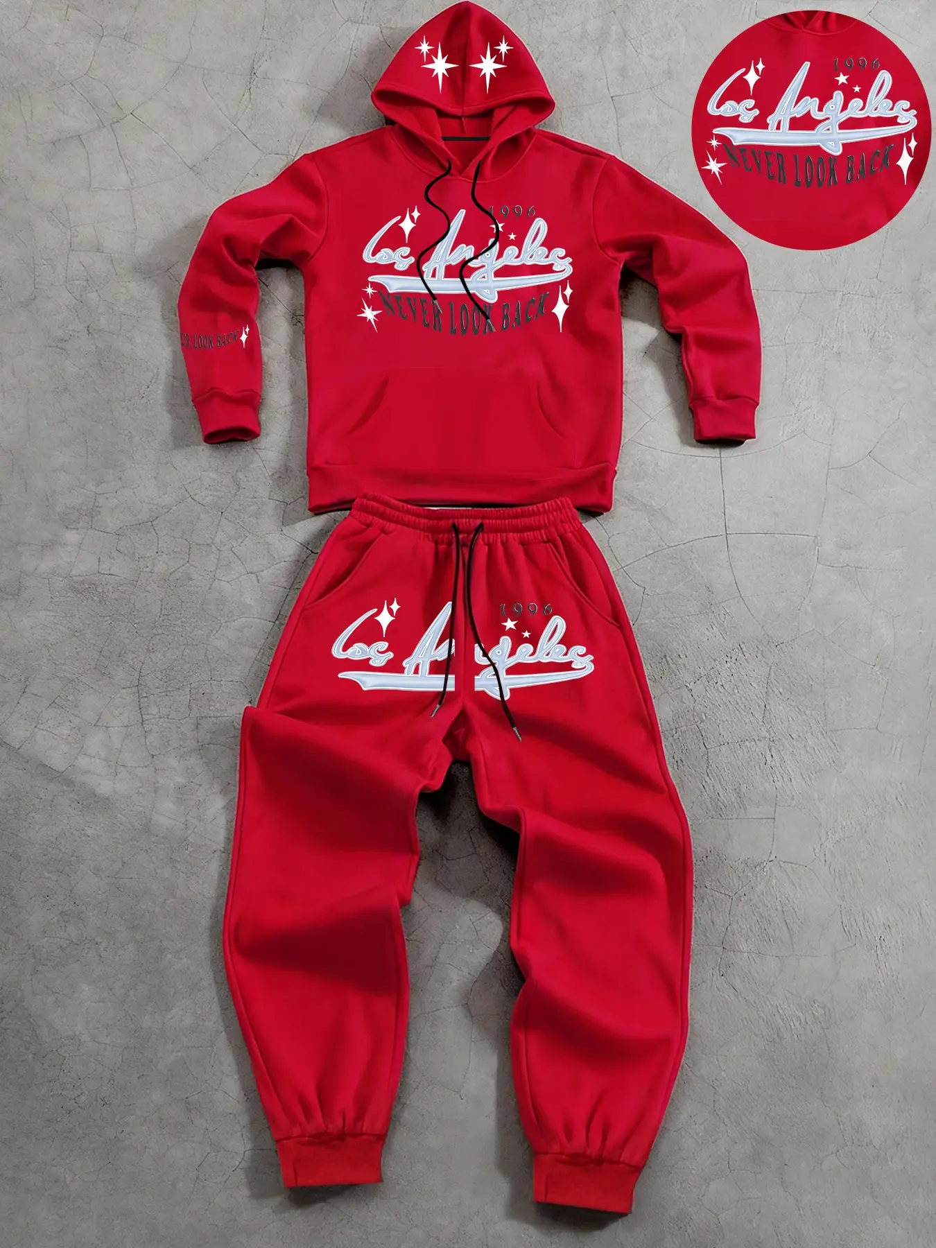 Men's Casual Hooded Sweatshirt & Drawstring Pants Set, Valencia Pant Set, Pants Sweater Coordinate, Letter Print, Long Sleeve, Comfortable Fashion Two-Piece for Outdoor Activities