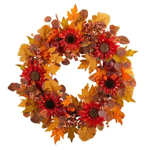 30” Fall Acorn, Sunflower, Berries and Autumn Foliage Artificial Wreath