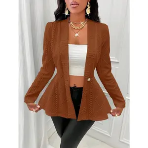 Elegant Commuter Solid Color Textured Waist Jacket