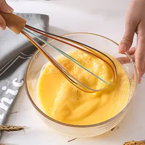 Wood Handle Silicone Manual Egg Beater, Kitchen Mixer for Baking, Home Use Handheld Whisk, 8/10 Inch Size, Durable and Easy to Clean
