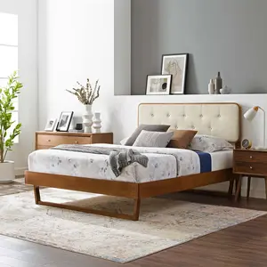 Modway Bridgette Twin Wood Platform Bed With Angular Frame in Walnut Beige