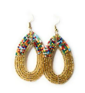 Alili Bold Accessories Gold  Mixed  rainbow multicolor Handmade Seed Bead Small Drop Earrings Lightweight Comfortable