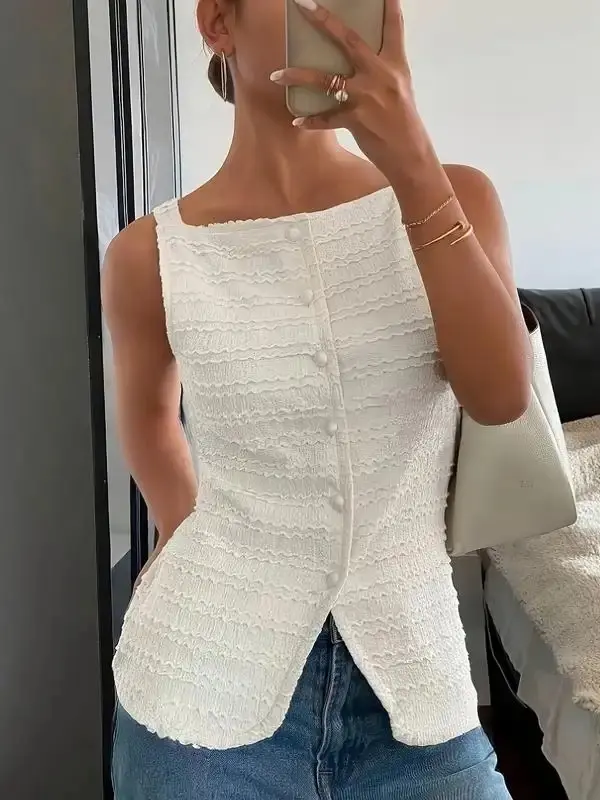 Women's Plain Button Front Vest Fashion Casual Sleeveless Outerwear Summer Daily Wear Camisole Shrug Vest Womenswear Tops