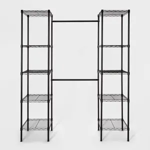 4'11" - 6'10" Wire Closet System Black - Brightroom: Adjustable Shelves, Steel Frame, 10-Piece Organizer Kit
