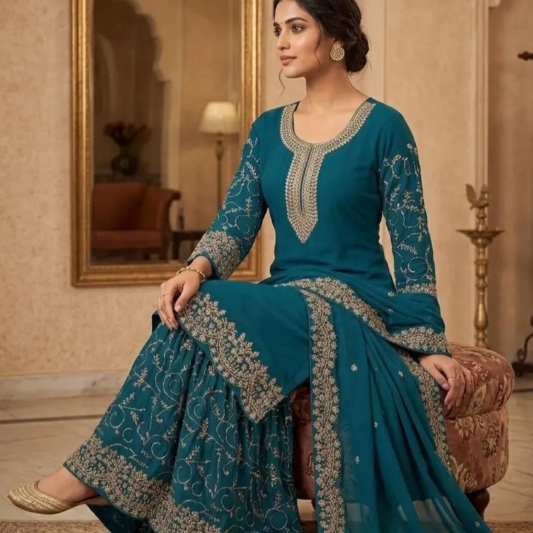 Elevate your festive style with this stunning Georgette ensemble and Sequins