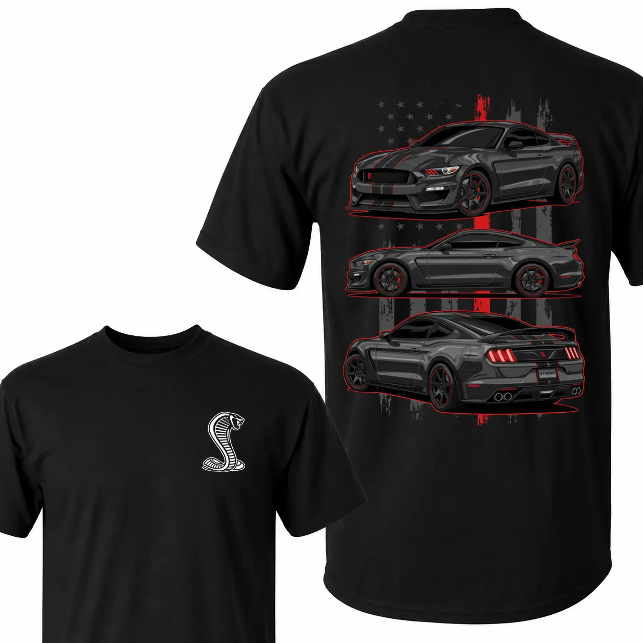 Vintage Washed Gray Mustang Cobra Graphic Tee - Retro American Muscle Car T-Shirt sohochic