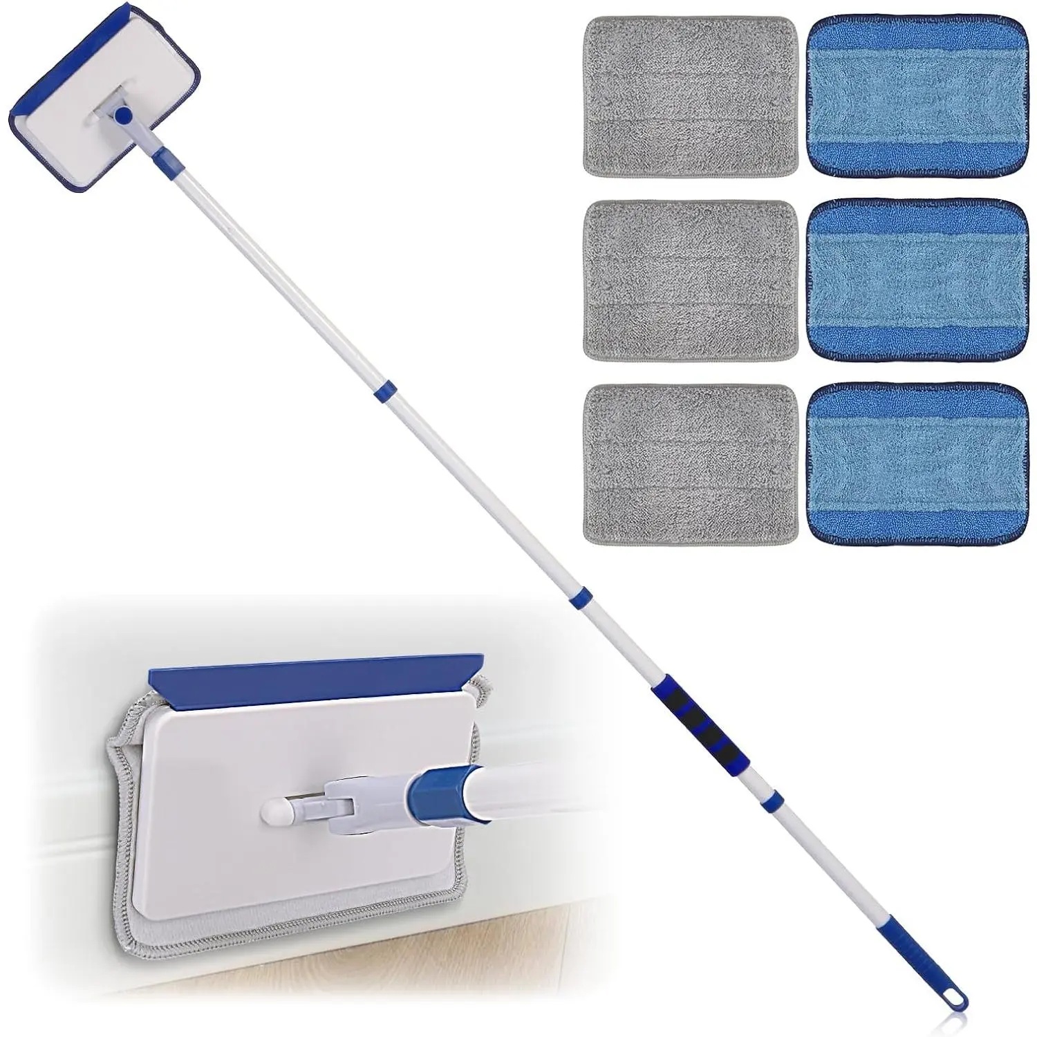 Multi-Use Cleaning Brush Mop Baseboard Cleaner Tool with Extendable Long Labor-Saving Handle, Wet & Dry Duster Wand for Skirting Board, Floor, Ceiling, 6 Replacement Pads (Crack Cleaner Wand), Cleaning Wand Mops, Crack Cleaner Mops