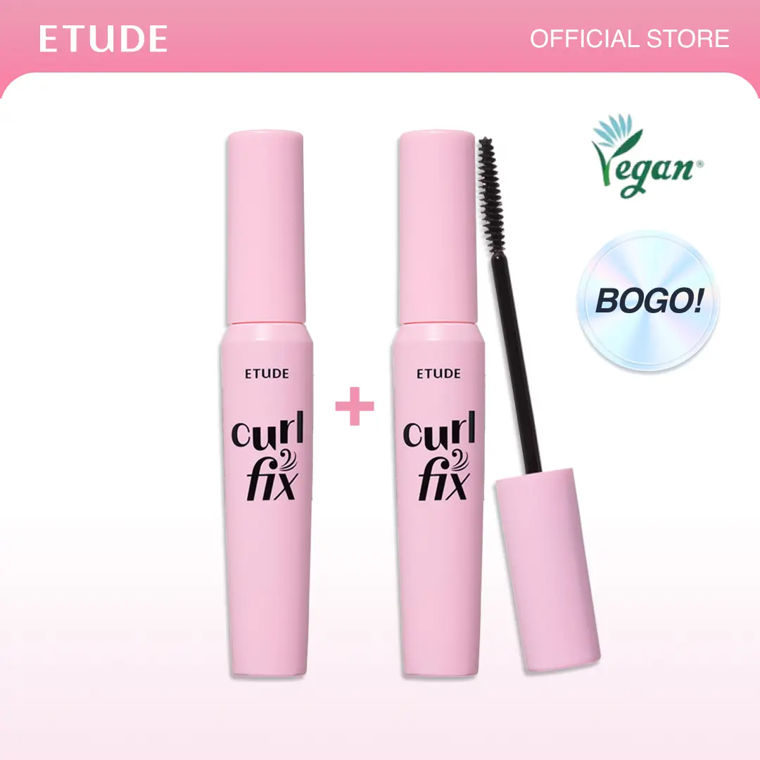 [ETUDE Official]  Kpop Idol Lash Mascara | Curl Fix Mascara BOGO | Buy 1 Get 1 Free | Waterproof Mascara | #01 BLACK & #04 Volume | 24H Smudge Proof Curl | Volumizing & Lengthening | Summer Makeup | Hell Mascara