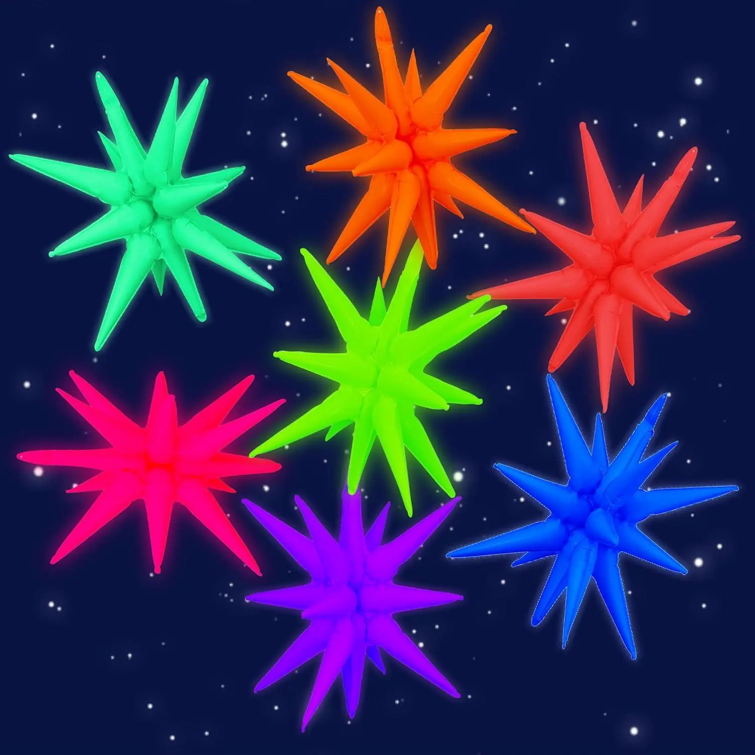 7Set 7Colors Uv Neon Balloons Kit,Neon Foil Explosion Star Balloons,Black Light Fluorescent Foil Balloon,Glow In The Dark Party Supplies,Glow Party Decorations Perfect For Home,Birthday, Wedding,Party