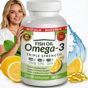 Triple Strength Omega 3 Fish Oil 2400mg, 180 Capsules, Burpless Lemon Flavor, High Epa Dha, Joint Support, Heart Brain Health