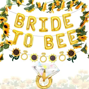 LaVenty Bride to Bee Bridal Shower Decoration Balloons Backdrop Sunflowers Bee Theme Bridal Shower Decorations Wedding Bride to Be Engagement Banner Props