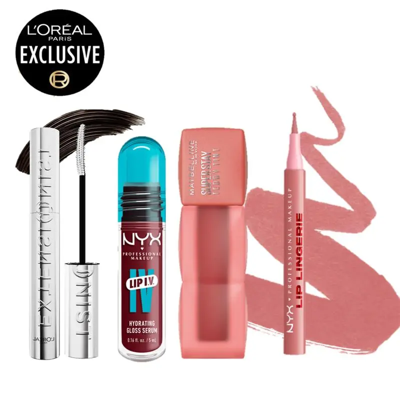 Eye & Lip Makeup Bundle: Extentionist Mascara, Lip IV gloss, Teddy Tint lip tint & Lip lingerie liner