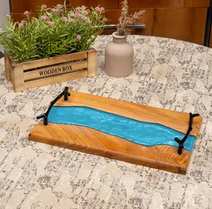 Wooden serving resin Tray, kitchen, Cheese Paddle, epoxy oak Board, Tray with Epoxy Resin, Home Decor Coffee Tray, Retro Decorative Tray