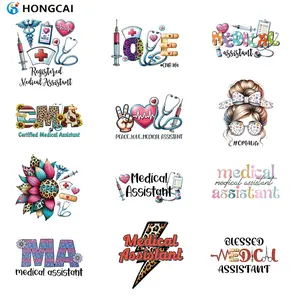 12-Piece Medical Theme Iron-On Patches, Stethoscope Heart Element Cool Patterns, DIY Clothing Decorations & T-Shirt Making Supplies