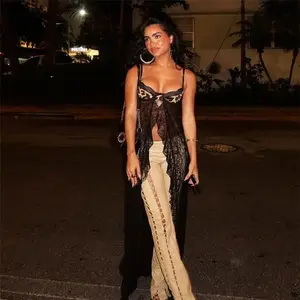 elegance New Women's Fashion Trend Sexy Leopard Lace Slim Hollow Suspender Vest For Women