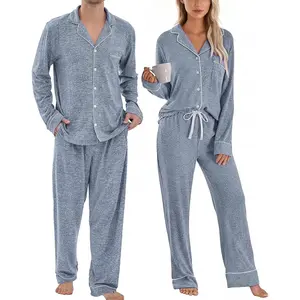 Matching Pajamas for Couples, Button Down Loungewear Soft Warm Long Sleeve Sleepwear His and Hers Pajamas Sets