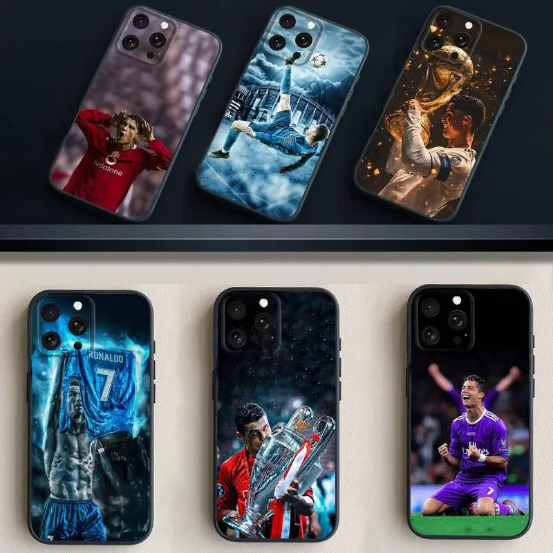 R-Ronaldo CR7 Cool TPU Smartphone Case - Sturdy Soft Silicone Black Shockproof Cover with Polycarbonate Protection, Precise-Fit Waterproof Handheld Devices Accessory for iPhone 17,16,15,14,13,12,11 Pro Max Plus Air, Casing