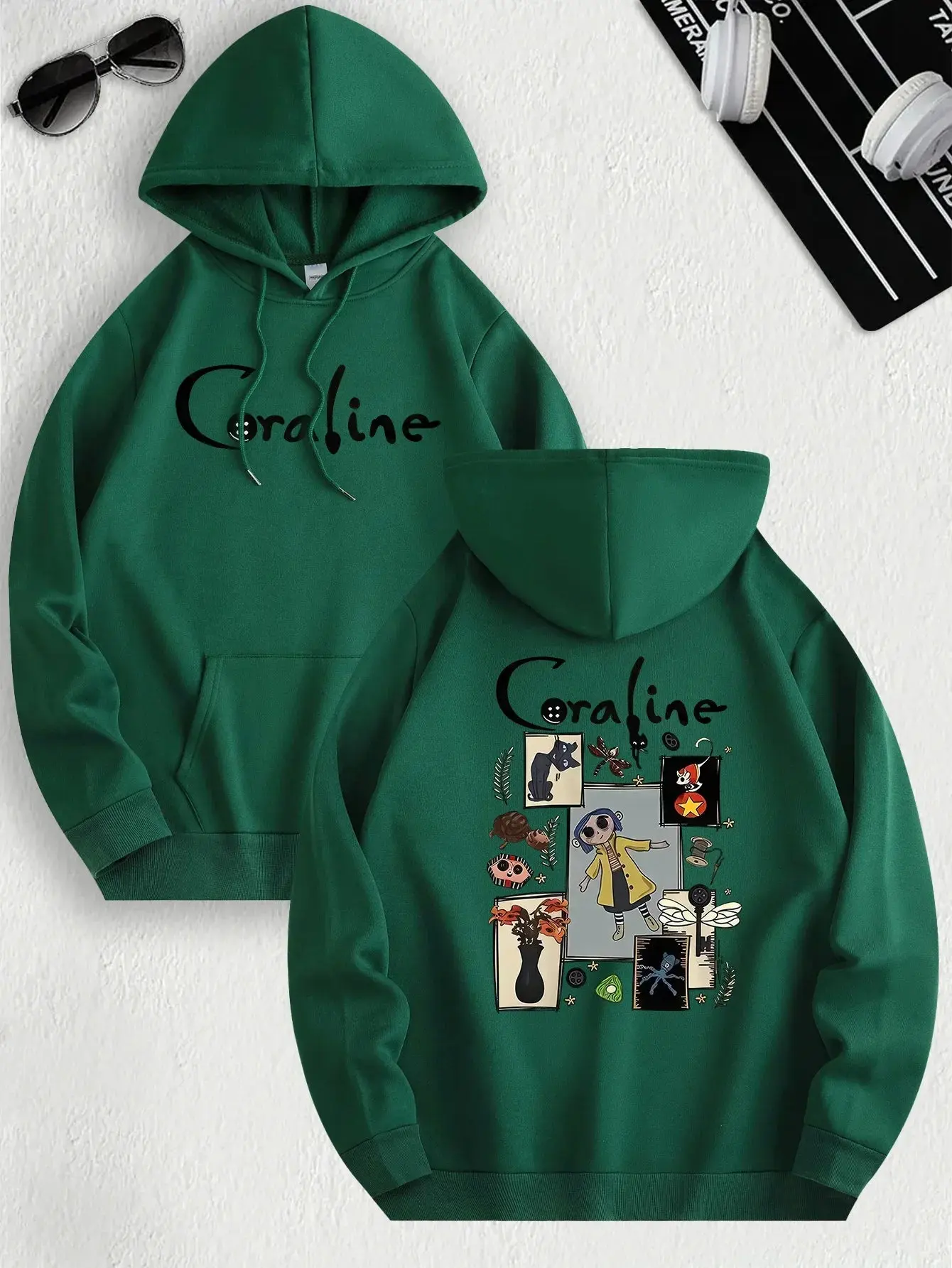 Coraline Inspired Casual Hoodie Men's and Women's Long Sleeved Regular Fit Hooded Pullover with Slight Elasticity
