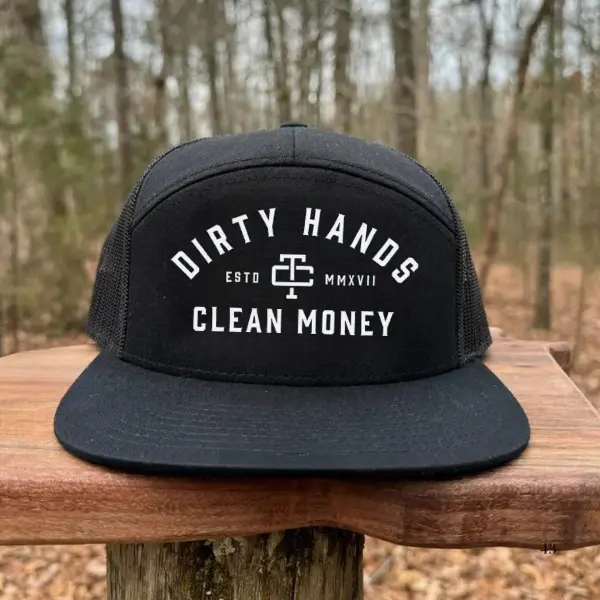 Dirty Hands Clean Money Classic Trucker Hat | Blue Collar Workwear Trucker Cap | Funny Working Man Mesh Snapback Hat | Tradesman Flat Bill Cap | Construction Worker Gift Hat | American Worker Lifestyle Cap | Everyday Outdoor Work Hat
