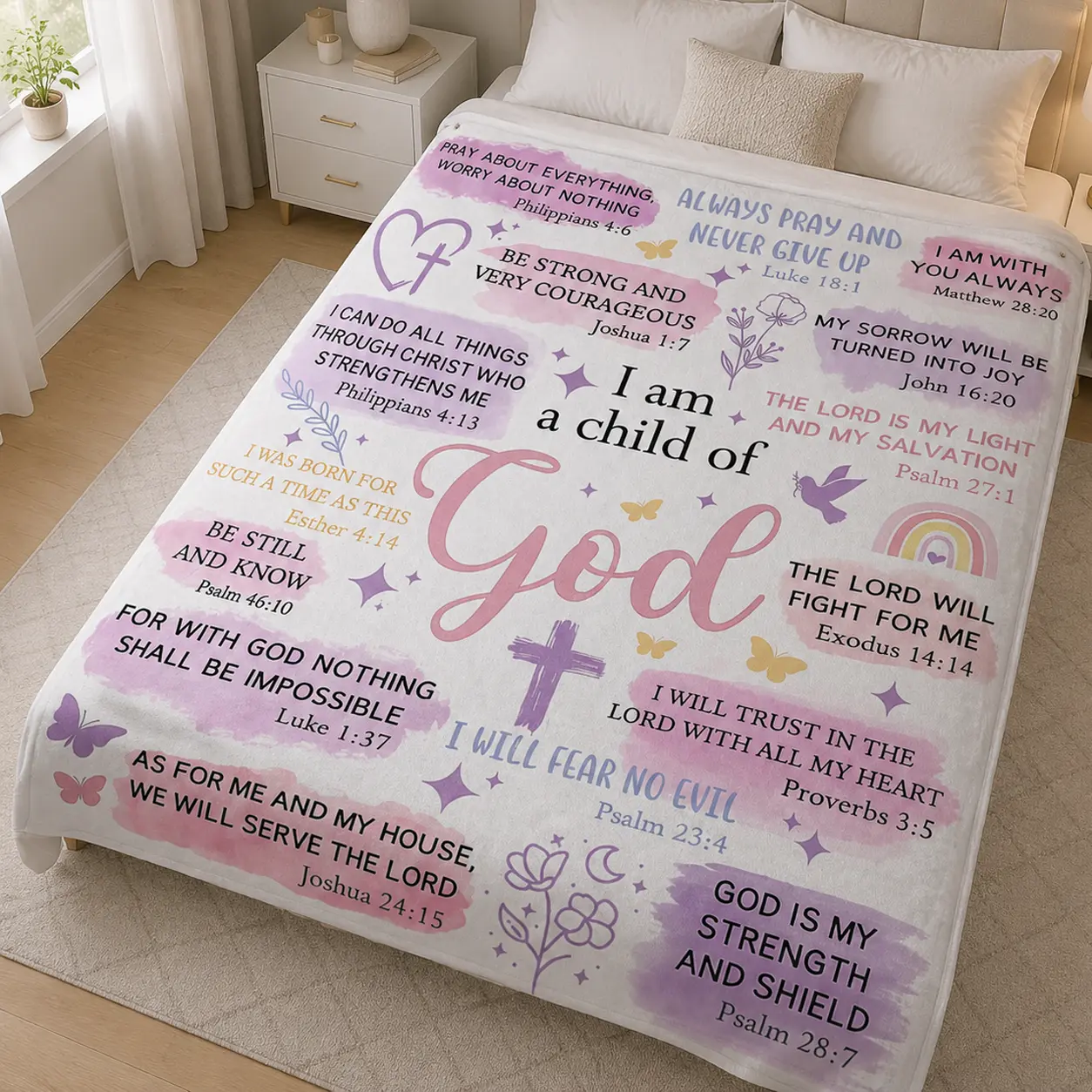 Christian Faith Flannel Blanket, Inspirational Bible Verse Throw, “I am a Child of God” Soft Plush Blanket, Religious Scripture Quotes Cozy Bed Sofa Blanket, Prayer Encouragement Home Decor Gift for Women & Family