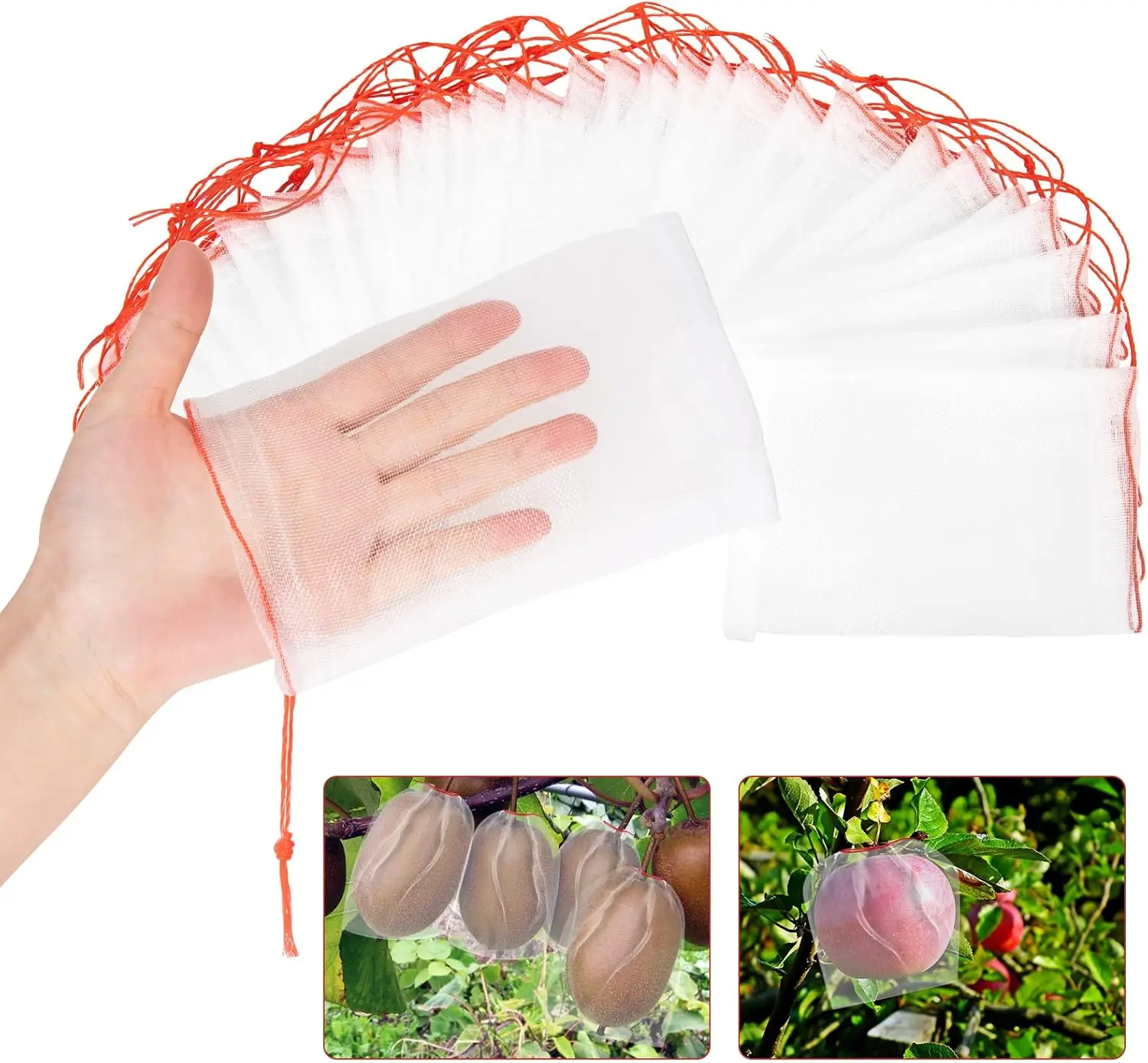 Fruit Protection Bags, 6"x4" White Garden Netting Cover Bags 100Pcs | Fruit Netting Bags with Drawstring, Fruit Protection Netting Bags, Insect Bird Netting, Pest Barrier Bags, Garden Net