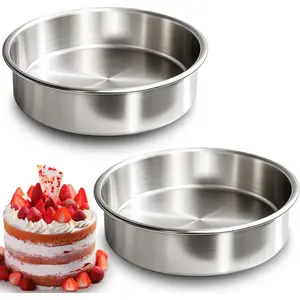 8 Inch Cake Pan Set of 2, Stainless Steel Baking Pan Round Cake Mold for Layered Cakes, No Coating Smash Cake Pans Cake Mold, Mirror Finish Dishwasher Safe Cake Pans Sets for Baking