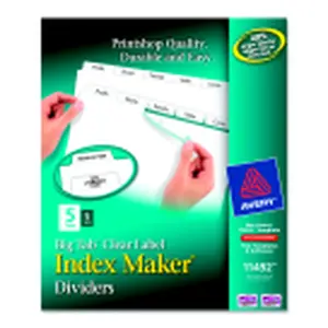 Avery Index Maker Paper Reinforced Label Dividers, 8-1/2 x 11 in (11 in), 5 White Tabs, Clear, Pack of 5, Ideal for Use with 3-Ring Binders