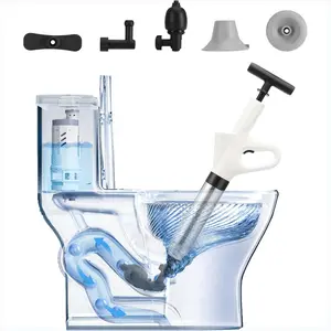 Air Plunger for Drain, High Pressure Air Drain Blaster with Visual Barometer Stainless Steel Toilet Clog Remover Toilet Unclogger Plungers for Bathroom, Toilets, Sink, Kitchen, Clogged Pipe Grey