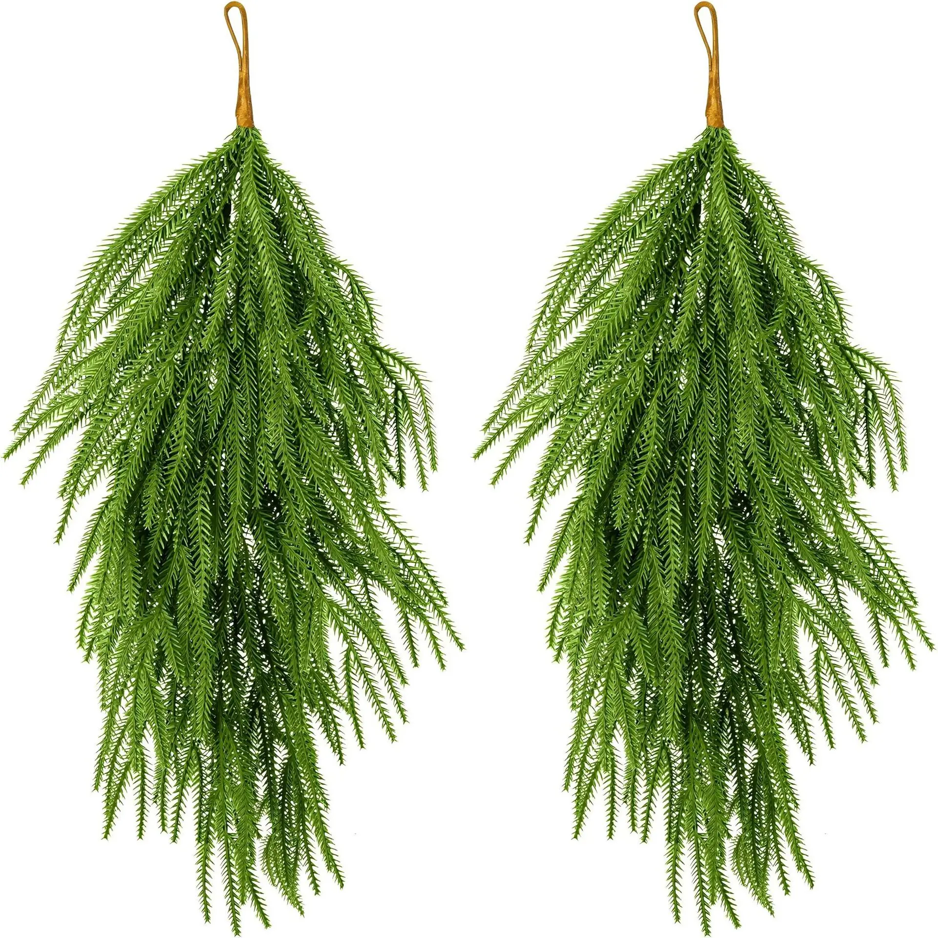 2 Pcs Artificial Christmas Teardrop Swag- 28" Faux Pine Needles Teardrop Door Swag- Christmas Norfolk Greenery Teardrop Wreath for Xmas Holiday Door Table Mantle Fireplace Indoor Outdoor Decor Greenery Outdoor Indoor Decorative Decoration