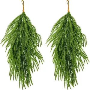 2 Pcs Artificial Christmas Teardrop Swag- 28" Faux Pine Needles Teardrop Door Swag- Christmas Norfolk Greenery Teardrop Wreath for Xmas Holiday Door Table Mantle Fireplace Indoor Outdoor Decor Greenery Decoration