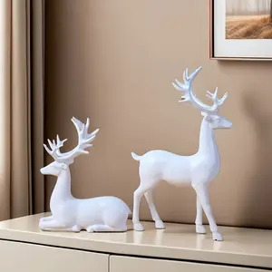 Pair of White Reindeer Statues, Suitable for Valentine's Day Gift, Small Deer Decorative Ornaments, Ideal Choice for Living Room and Fireplace Display, Perfect for Christmas, Valentine's Day, New Year Giftsfor Christmas,halloween decoration