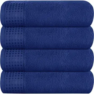 Ultra Soft 4 Pack Oversized Bath Towel Set 27x54 inches, 100% Cotton Bath Towels, Highly Absorbant Compact Quickdry & Lightweight Towel, Ideal for Gym Travel Camp Pool - Navy Blue
