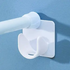 Strong White 4pcs Adhesive Shower Curtain Rod Holders - No-Drill Paste Bracket Clips with Telescopic Rod Support - Easy Installation for Bathroom, Shower Curtain Support, Modern Bathroom Decor