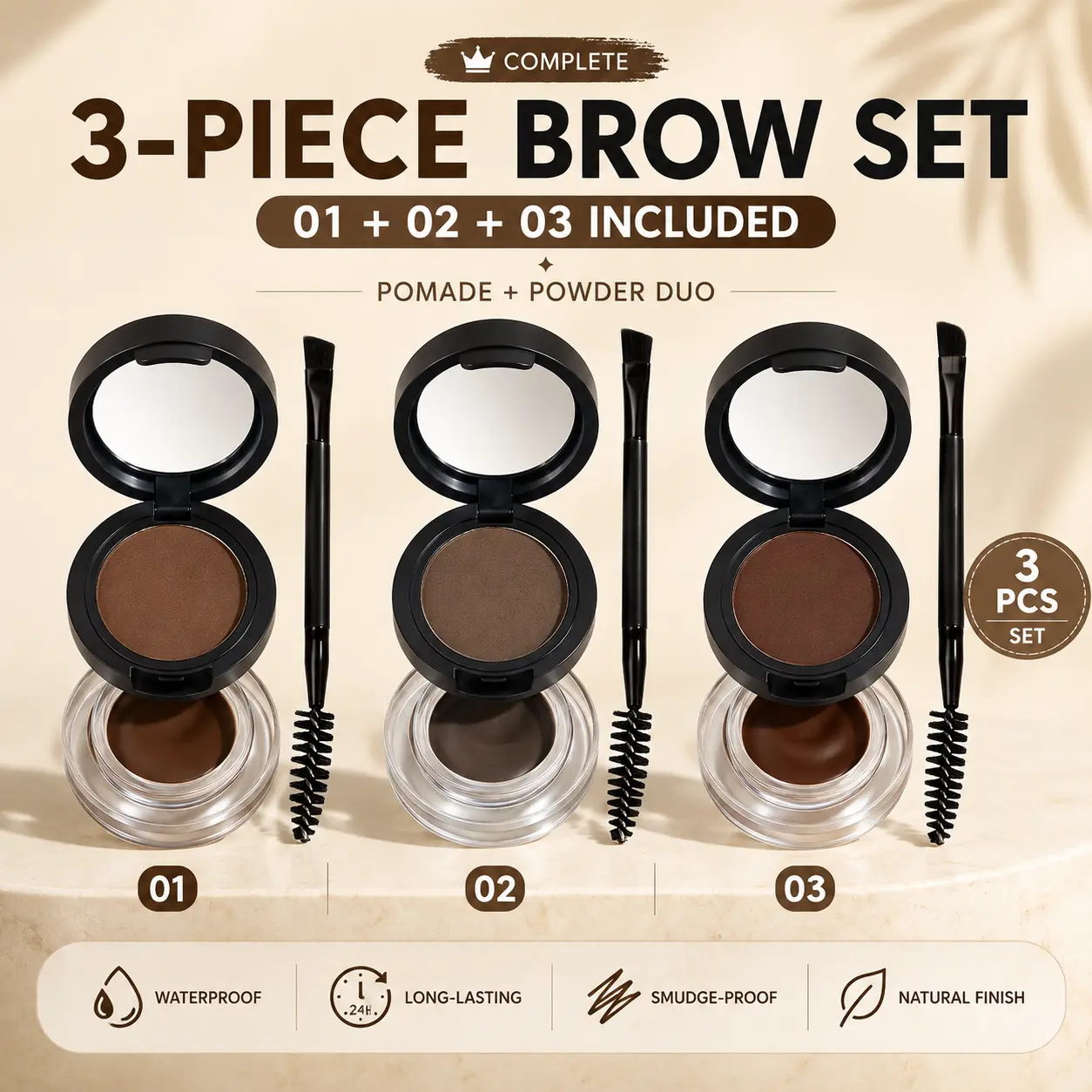 3-Piece 2-in-1 Eyebrow Pomade & Powder Kit, Waterproof Smudge-Proof Brow Makeup Set, Long-Lasting Brow Tint for Natural Full Brows with Dual-Ended Brush，micro fork， eyebrow p#backtoschool