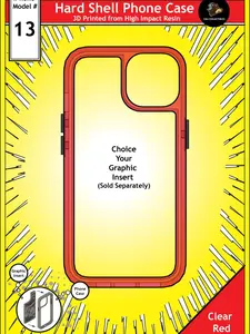 iiPhone 13 Hard Shell Case - Clear Red, 3D Printed, excepting our Switchable Graphic Insert. Made in the USA