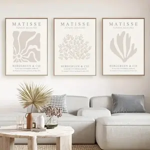 3pcs Wooden Frame Medieval Neutral Matisse Picasso Exhibition Wall Art, Living Room Decorative Paintings, Home Decoration, Modern Home Decor