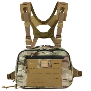 Tactical Chest Rig Bag, 3L Utility Hypalon Molle Chest Rig With Map Pocket 500D Cordura Chest Bag for Hunting Workouts