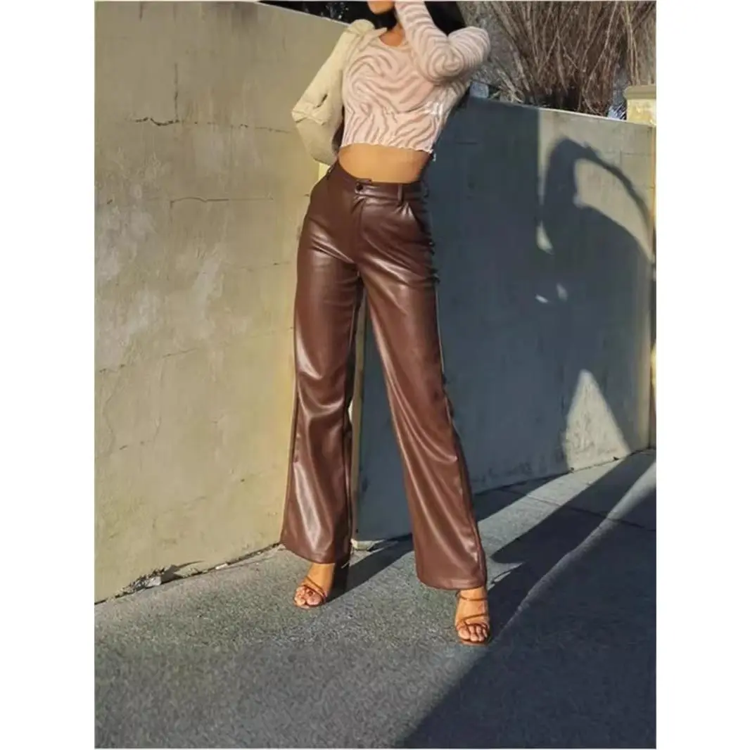 new women's high-elasticity PU leather leggings