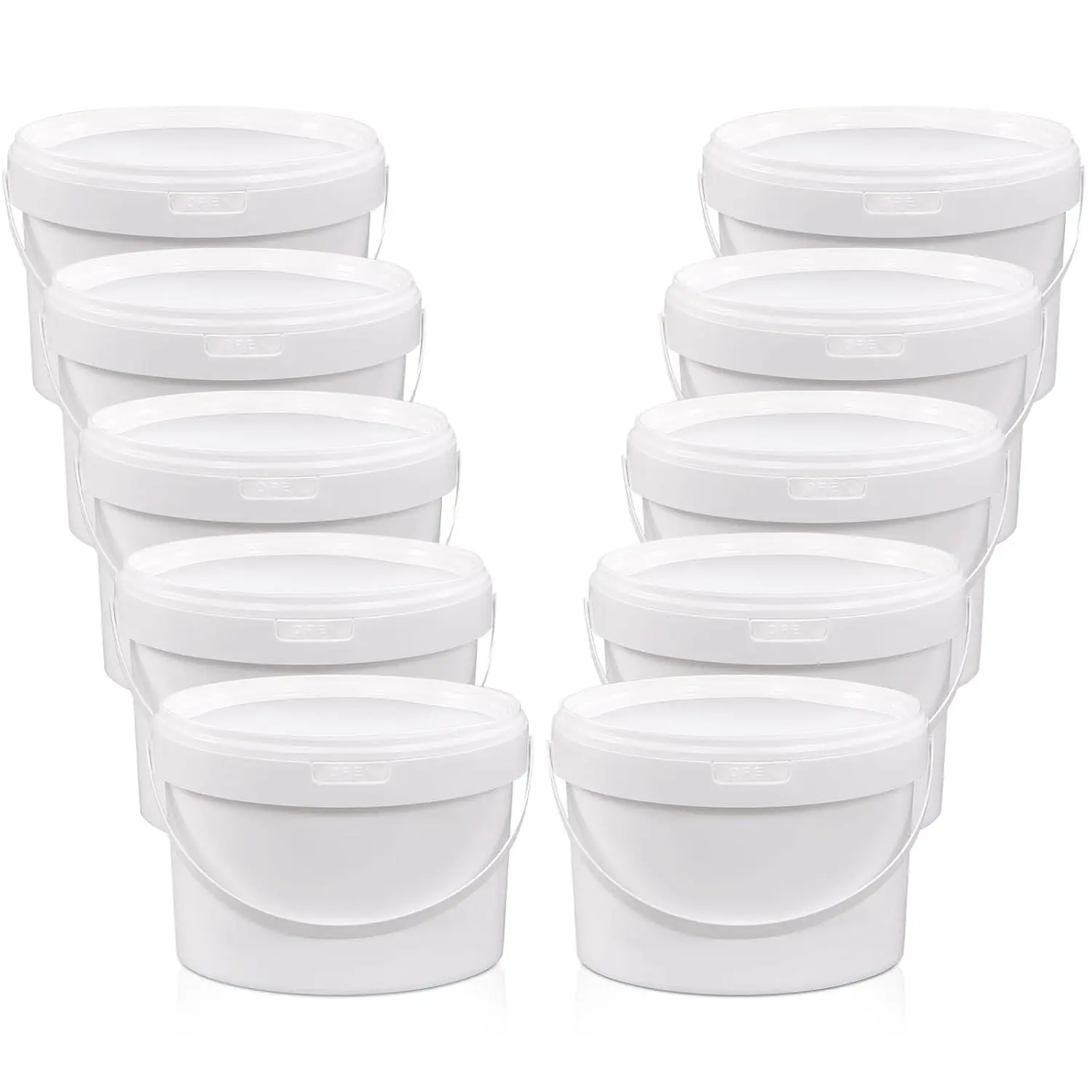 1 Gallon Plastic Buckets with Lids, 4 Pack Round Storage Bucket, Food Grade Large Clear Containers for Water Paint Multi-Purpose Use (White, 1Gal)