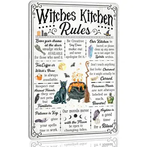 Metal poster wall decor fall decorations men's room decor Witches Kitchen Rules Metal Tin Sign Vintage Poster Halloween Wall Art Garden Bar Home Farmhouse Wall Decor 8x12 Inch