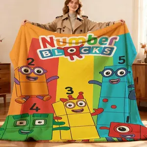 Ultra-Soft Digital Blanket Featuring a Vibrant Cartoon Design with Five Number Block Characters, Ideal for Use in The Office, During Camping, Studying, And Gaming