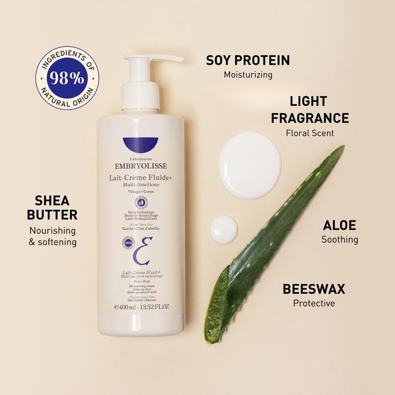 Lait-Crème Fluid+ 13.52 fl.oz. Face & Body Moisturizer - Makeup Primer - After-sun - After-shave. For All Skin Types. With Oganic Aloe Vera.