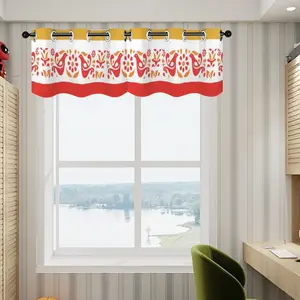 Pyrex Lover, Friendship Pattern, Red, Golden Yellow, Retro Kitsch Valance Curtains